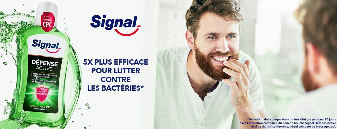 Signal bain de bouche Défense Active technologie CPC antibactérien protéction hygiène dents