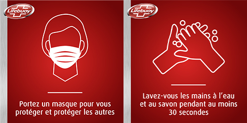 Gestes barrières Lifebuoy masque lavage des mains protection virus microbes