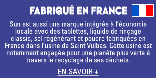 Les tablettes, liquide de rinçage, sel et poudre sont fabriquées en France