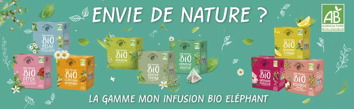  Infusions Bio Eléphant nature verveine menthe thym citron rooibos detox relax