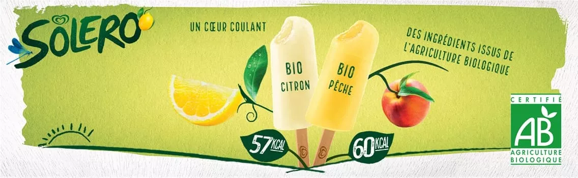 Solero glace à l'eau bio citron pêche coeur coulant vegan agriculture biologique