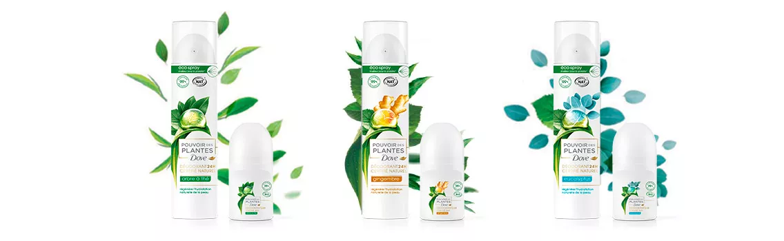Dove Pouvoir des plantes déodorants naturel bille eco-spray soin protection 48h