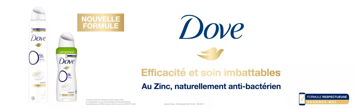 Dove déodorant spray 0% alcool nouvelle formule zinc antibactérien efficacité odeurs 48h formule respectueuse soin