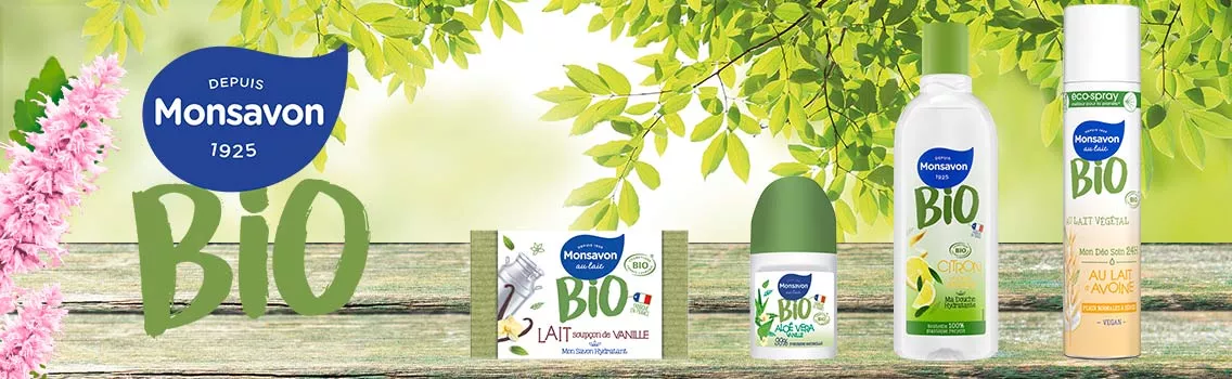 Monsavon gamme BIO déodorants, gels douche et savons