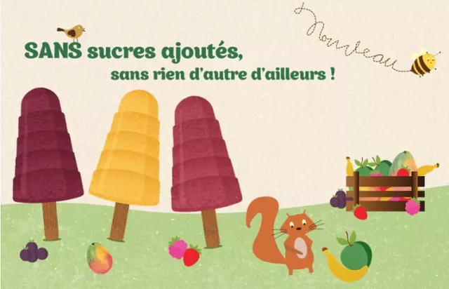 Glaces PurFruit sorbet plein fruit sans sucres ajoutés bâtonnet enfant