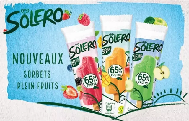 Solero sorbets plein fruits pomme mangue fruits rouges seulement 55kcal