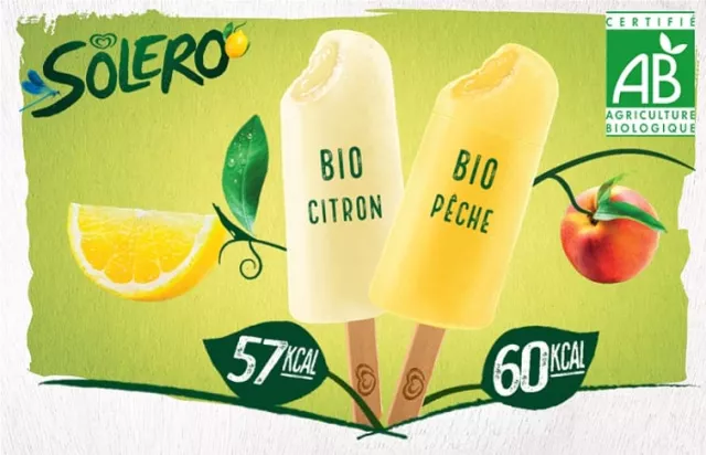 Solero glace à l'eau bio citron pêche coeur coulant vegan agriculture biologique