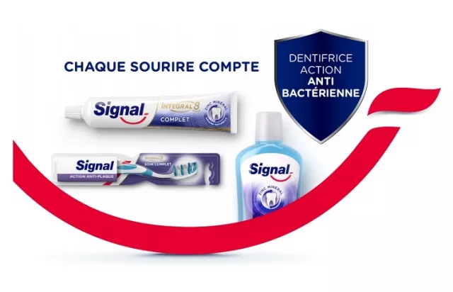 Signal soin expert Intégral 8 dentifrice brosse à dent bain de bouche antibacterien protection complète