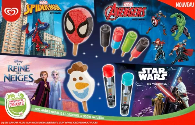 Miko Disney glaces enfants Star Wars Reine des Neiges Olaf Spider-man, Avengers bâtonnets super-héros gourmand