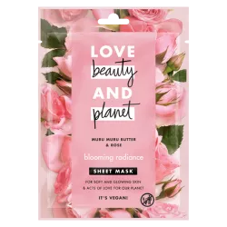 masque tissu visage soin Love Beauty and Planet beurre de muru muru rose hydratant vegan