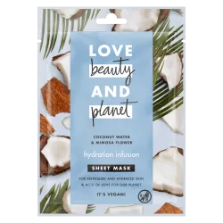 masque tissu visage soin Love Beauty and Planet hydratant vegan eau de coco mimosa