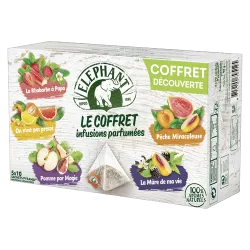 Eléphant coffret infusions parfumées assortiment découverte sachets pyramid ingrédients naturels