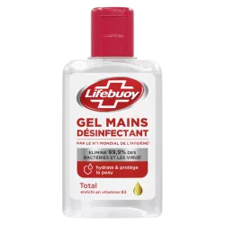 Lifebuoy Gel Désinfectant hydroalcoolique mains. Élimine 99,9% des bactéries virus format nomade 80 ml. N°1 Mondial hygiène.