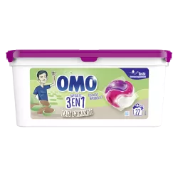 Omo Lessive Capsules 3en1 Lait d’Amande aux essences naturelles et testé dermatologiquement. 