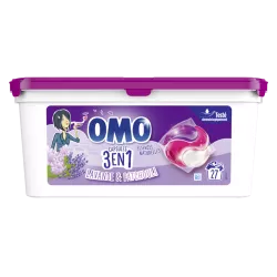 Omo Lessive Capsules 3en1 Lavande & Patchouli aux essences naturelles et testé dermatologiquement. 