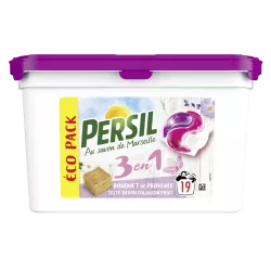 Persil Lessive Capsule 3en1 Bouquet de Provence au savon de Marseille : un soin complet pour un linge propre et frais.