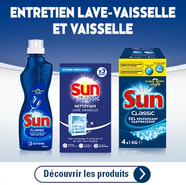 Sun produit lave-vaisselle pour entretenir et faire briller votre vaisselle