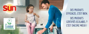 Des produits lave-vaisselle SUN certifiés Ecolabel 