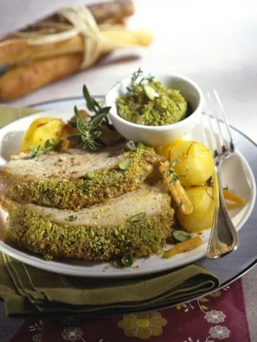 Carré de veau rôti, persillade à la moutarde amora