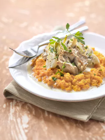 Blanquette de veau et purée fine de carottes au cumin avec Maïzena®