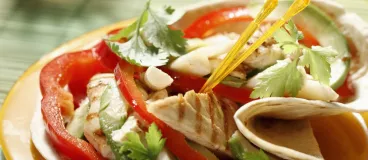 Burrito au poulet, poivron rouge et avocat