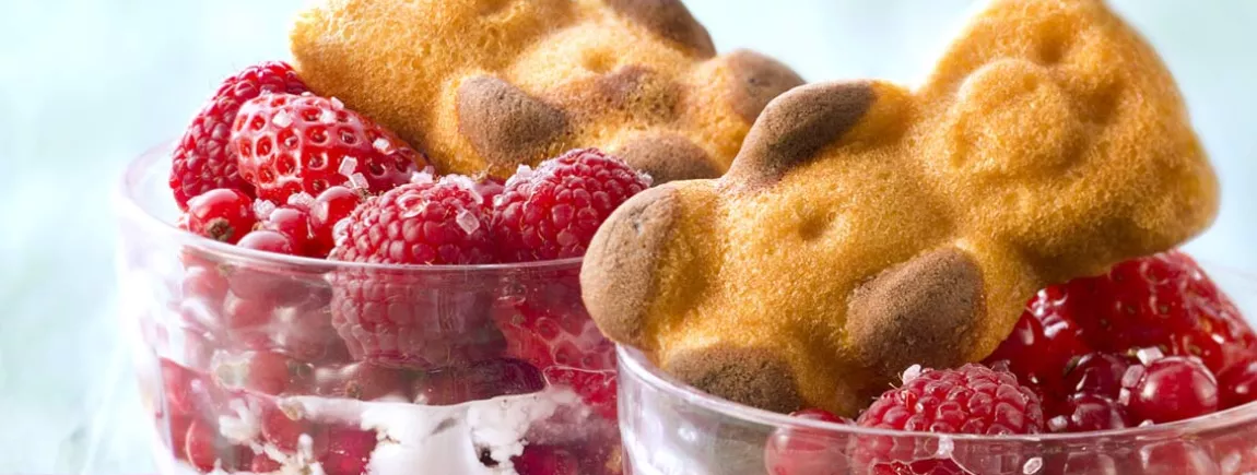 Coupe de fromage blanc au miel et fruits rouges avec LULU L’Ourson ® Coupe de fromage blanc miel et fruits rouges et ses Ourson de Lulu®