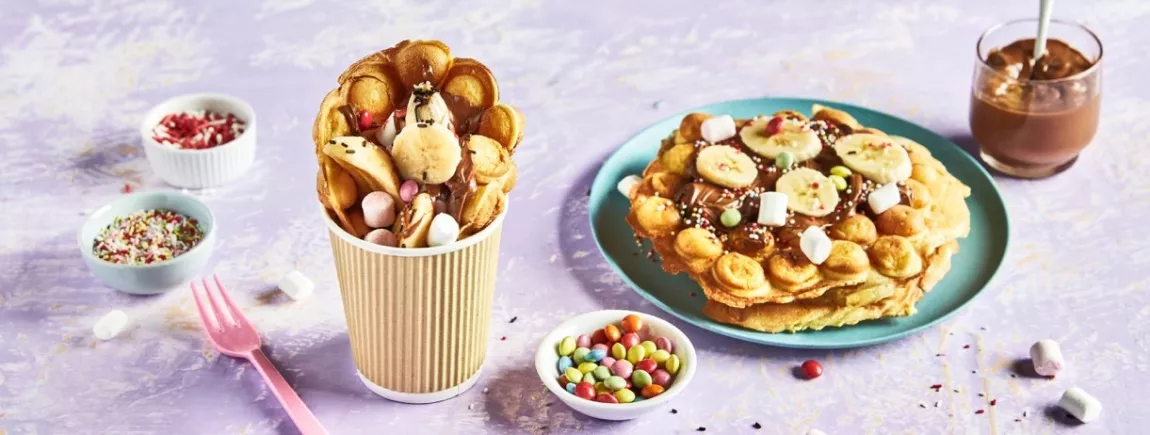 Une recette de gaufre bubble waffle au cocolat et à la banane