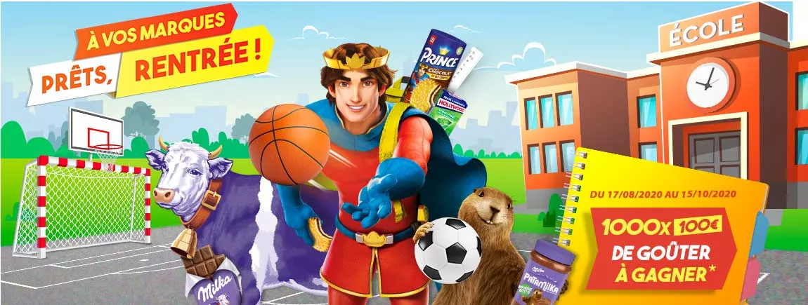 Les bons plans font leur rentrée ! Les mascottes de Prince, Milka et patamilka jouent dans le cours de récréation