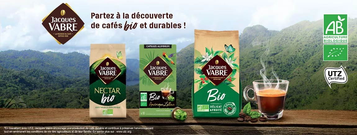 Un grain de nature dans votre routine matinale, avec Jacques Vabre® La gamme des cafés bio et responsables Jacques Vabre