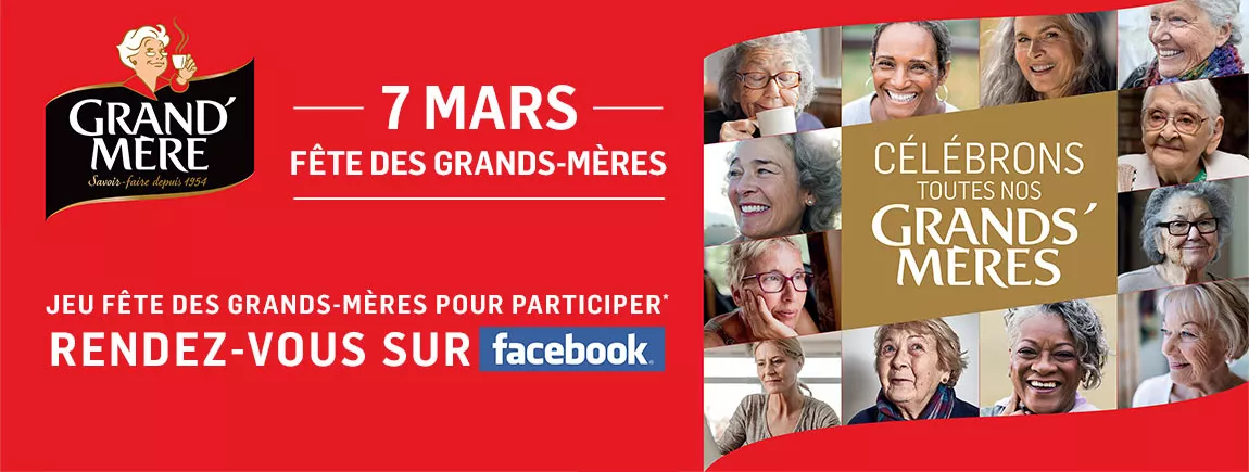 Fête des grands-mères : 7 mars avec des photos sur fond rouge