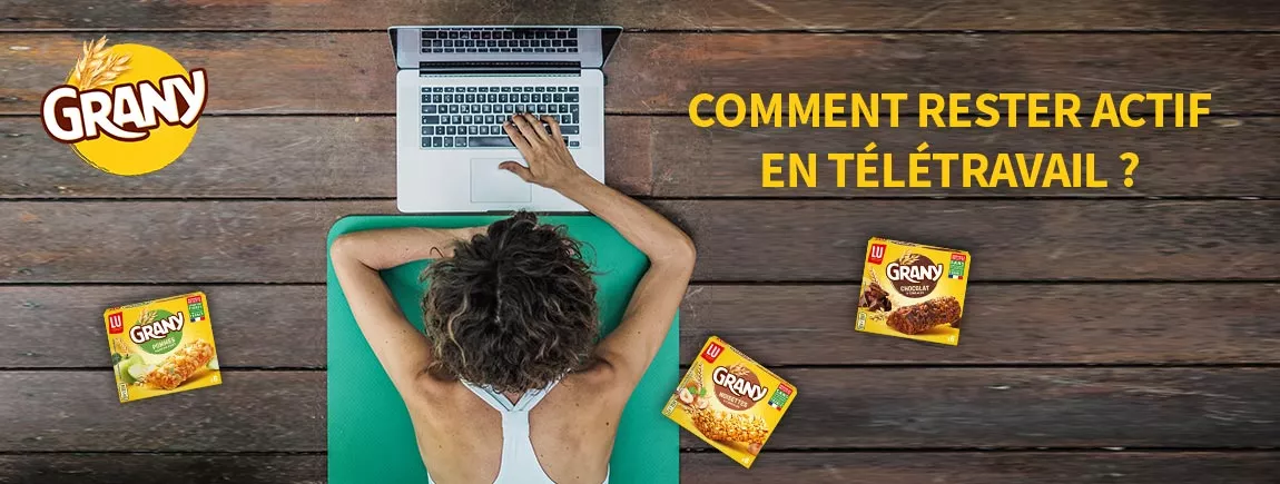 Comment rester actif en télétravail avec Grany ? Une femme en télétravail qui fait du sport