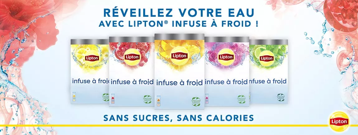 Recevez votre gourde avec la nouvelle gamme Lipton Infuse à froid Lipton® Infuse à froid pour donner du peps à votre eau