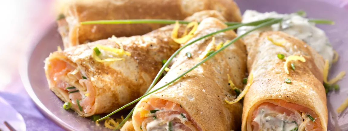 Crêpes au saumon et à la ciboulette avec Fruit d'Or® Crêpes au saumon et à la ciboulette avec Fruit d'Or®